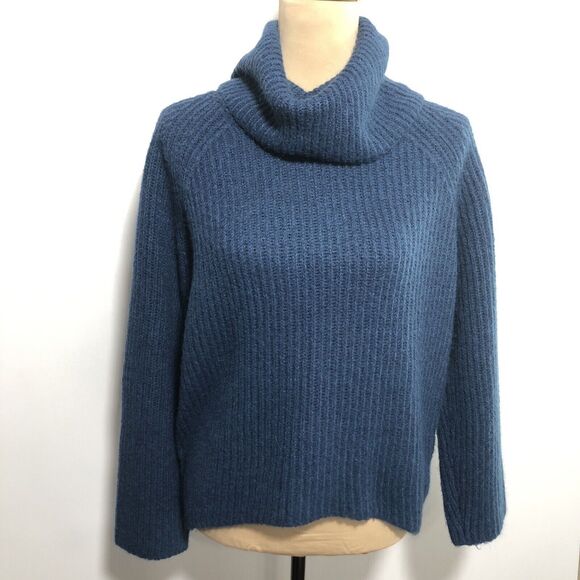 J. Crew Point Sur Sweater Womens Small Blue Mohair Wool Ribbed Chunky Turtleneck - Picture 1 of 16